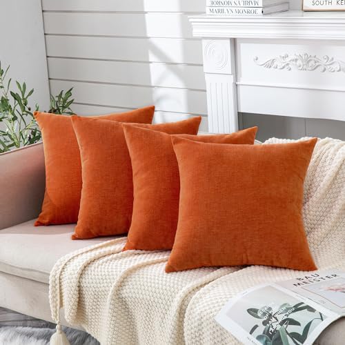 GAWAMAY Orange Chenille Throw Pillow Covers 18x18 Set of 4 by GAWAMAY