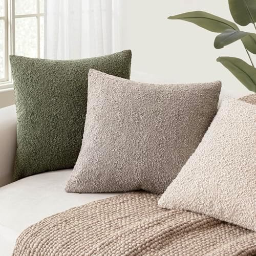 Foindtower Decorative Textured Boucle Throw Pillow Covers 24x24 Light Taupe - Image 6