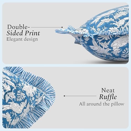 CPC Block Print Ruffle Throw Pillow Cover Blue Sapphire 24"x24" - Image 7