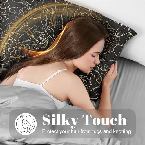EXQ Home Satin Body Pillowcase for Hair and Skin- Rose on Black Silk Long - Image 2