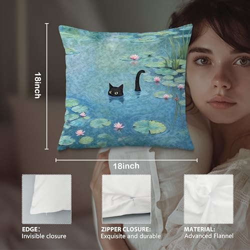 Black Cat Art Painting Throw Pillow Covers 18x18, Aesthetic Black Cat Decor - Image 6