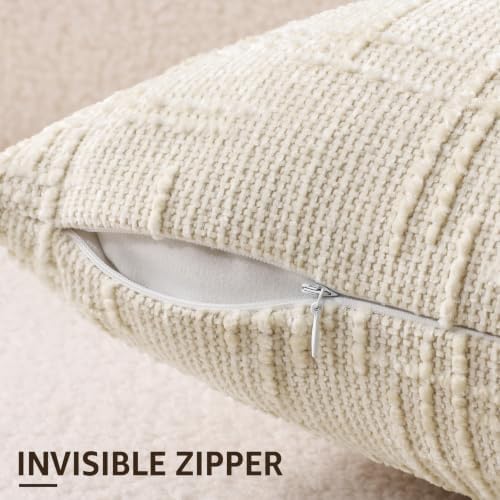 decorUhome Textured Chenille Throw Pillow Covers 24x24 Set of 2 Light Cream - Image 3
