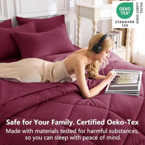 CozyLux Full Comforter Set 82"x86" Burgundy - Image 3