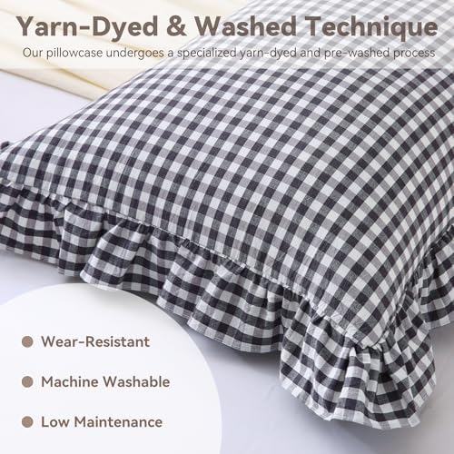 Black White Gingham Body Pillow Cover 20x54, Ruffled Cotton Sham - Image 4