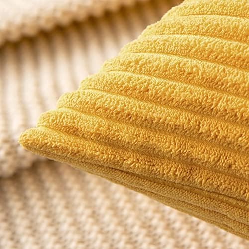 MIULEE Soft Corduroy Throw Pillow Covers Set of 2 18x18 Mustard Yellow - Image 3