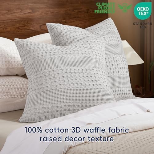 PHF Cotton Waffle Weave Pillow Covers 24" x 24", Light Grey, No Insert - Image 3