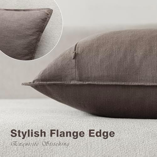 Foindtower Linen Solid Decorative Throw Pillow Covers 22x22 Light Coffee - Image 3