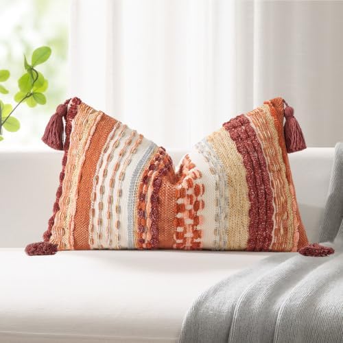Kevin Textile Boho Tufted 14"x20" Lumbar Pillow Cover 1 Pack, Burnt Orange by KevinTextile
