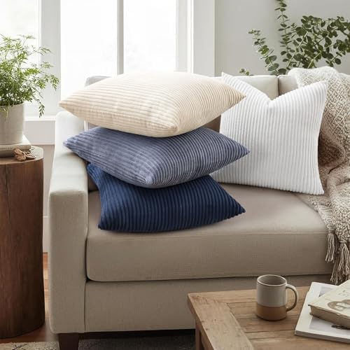 Mecatny Corduroy Decorative Throw Pillow Covers 12x20 Set of 2 White - Image 2