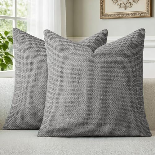 a moment Dark Gray Chenille Throw Pillow Covers 16x16 Inch Pack of 2 Modern by amoment