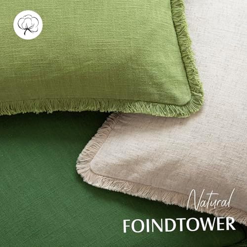 Foindtower Boho Linen Fringe Lumbar Throw Pillow Covers 12×20 Lush Green - Image 4