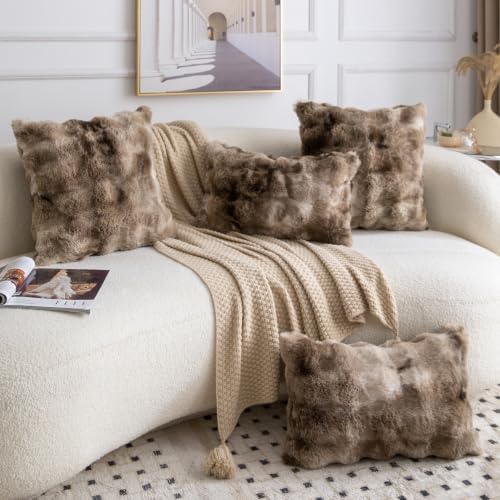 MADIZZ Pack of 2 Thick Plush Faux Wool Throw Pillow Covers Soft Boho Throw - Image 4