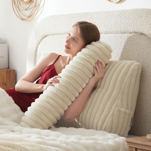 Headboard Pillow + A Long Neck Roll Pillow Body Pillow，Faux Fur Headboard Wedge by Unknown