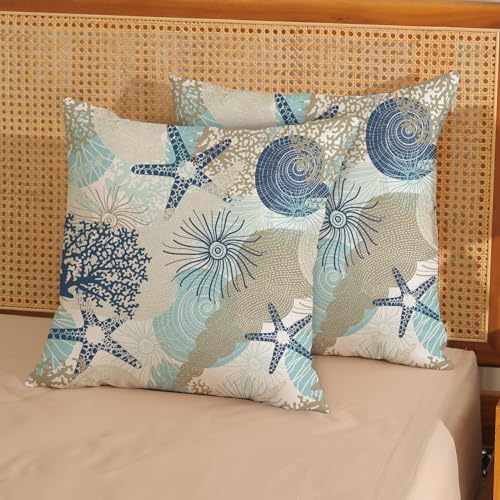 Nautical Coastal Pillow Covers 20x20 Set of 2 Beach Themed Ocean Throw Pillows - Image 2