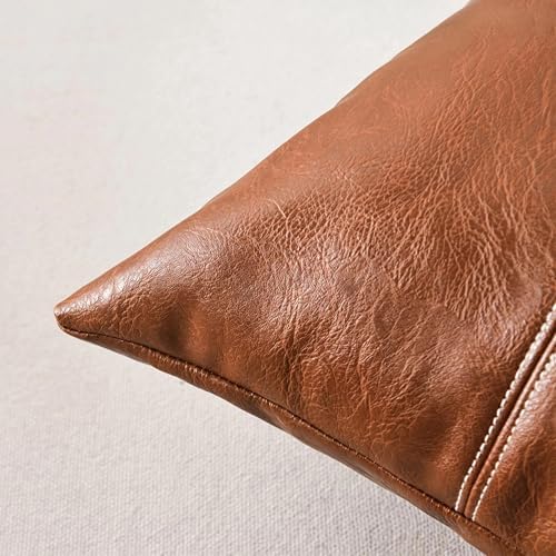 Fancy Homi Brown Boho Long Square Faux Leather Decorative Throw Pillow Covers - Image 4