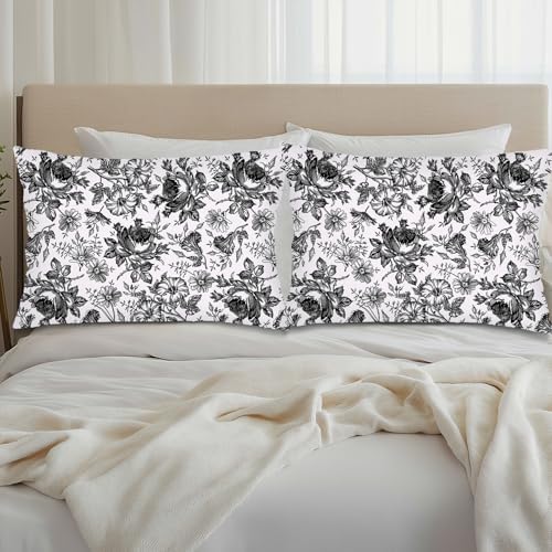 Black and White Porcelain Floral Throw Pillow Cases Queen Size Set of 2 - Image 4