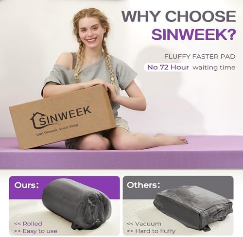 SINWEEK Dual Layer 5 Inch Memory Foam Mattress Topper Twin XL Size - Image 3