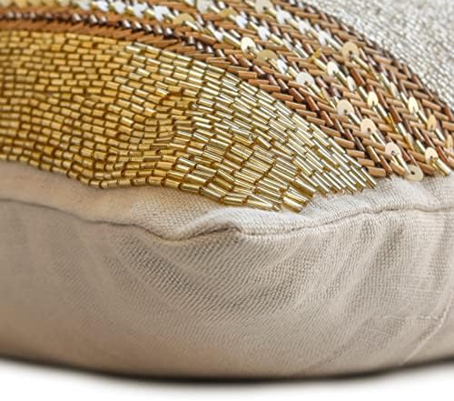 The HomeCentric Decorative Gold & Brown Pack of 2, Linen Beaded, Sequins & - Image 3