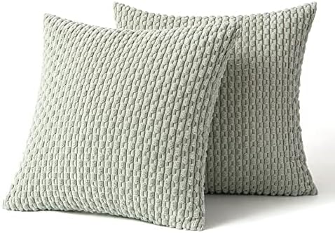 MIULEE Decorative Throw Pillow Covers 18x18 Light Green Textured Corduroy - Image 6