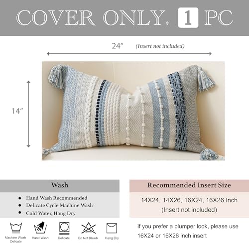BlissBlush Decorative Lumbar Throw Pillow Cover 14x24 Boho Coastal Blue Accent - Image 5