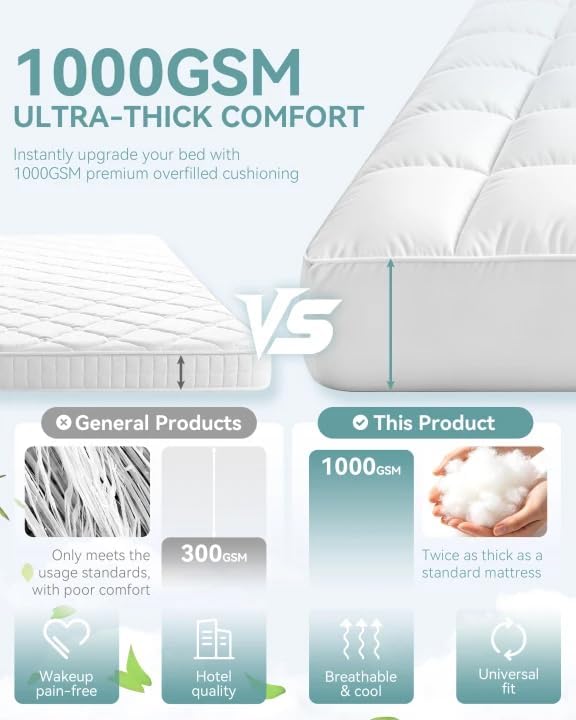 Mattress Topper, 1000 GSM Extra Thick Mattress Pad，Full - Image 2