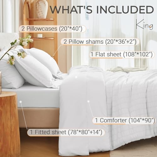 MUXHOMO 7 Pieces King Comforter Set, Seersucker Bed in a Bag King Size - Image 4