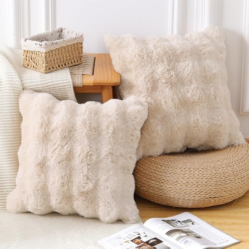 MADIZZ Pack of 2 Thick Plush Faux Wool Throw Pillow Covers Soft Boho Throw - Image 2
