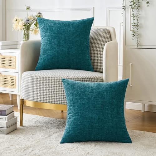 MIULEE Soft Chenille Throw Pillow Covers Dark Teal 20x20 Inch Pack of 2 - Image 5