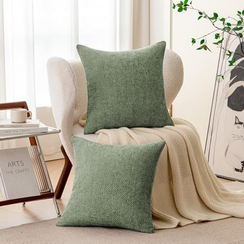 a moment Moss Green Chenille Throw Pillow Covers 16x16 Inch Pack of 2 Modern - Image 2