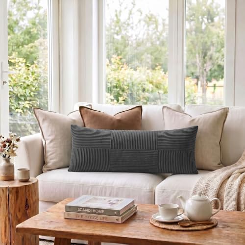 Fancy Homi Set of 2 Dark Gray Boho Long Lumbar Body Decorative Throw Pillow - Image 2