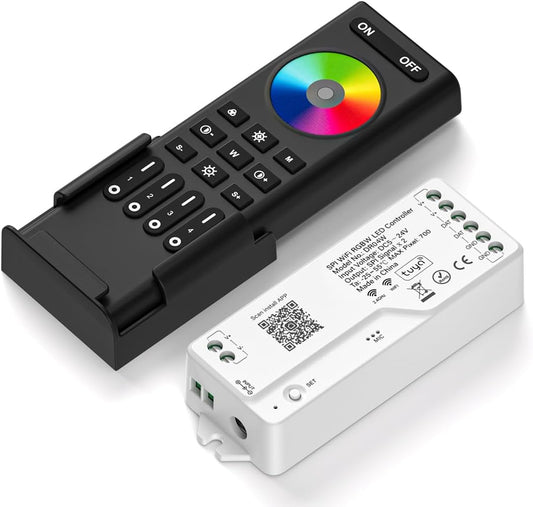 2.4G WiFi SPI RGBW Controller DR04W & RC03RF RF Remote Set, Control by Smart Life/Tuya APP/Alexa/Google Home, Support SK6812RGBW/SMD WS2814 IC etc Addressable RGBW LED Strip STA Mode