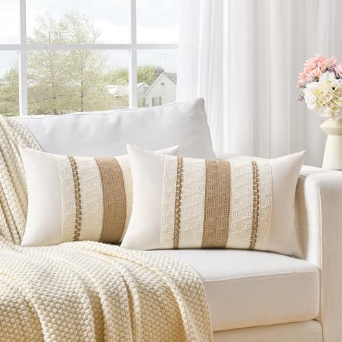 Fancy Homi Set of 1 Tan Neutral Long Lumbar Decorative Throw Pillow Cover 16x24 - Image 2