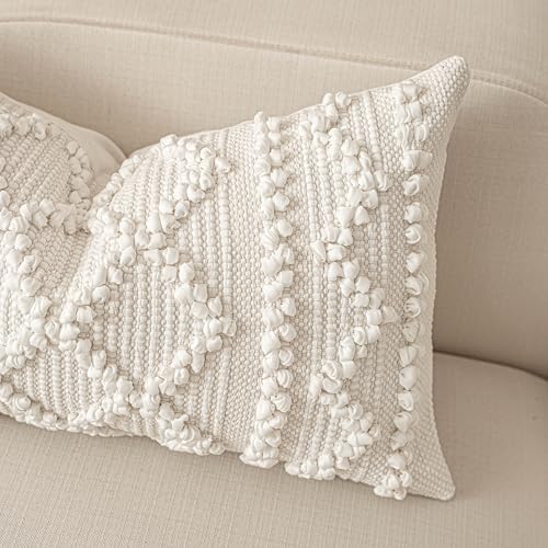 BlissBlush Pure White Decorative Lumbar Pillow Cover 14x36, Boho Long Throw - Image 5