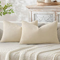 MIULEE Decorative Lumbar Throw Pillow Covers 12x20 in Neutral Cream 2 Pack by MIULEE