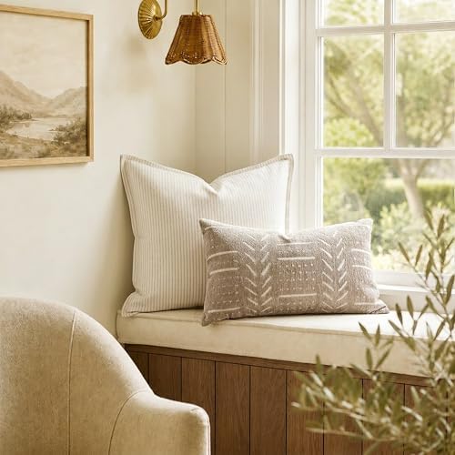 BlissBlush Decorative Lumbar Pillow Covers 12x20 Set of 2, Taupe Soft Woven - Image 7