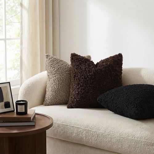 decorUhome Sherpa Decorative Throw Pillow Covers 20x20 Set of 2 Black - Image 2