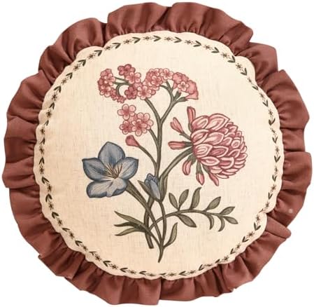 ISAENNE Designer Vintage Linen Throw Pillow Cover, Diameter 16"-Helena D by Isaennehomedecoration
