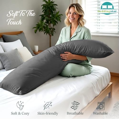 Body Pillow Cover 20x72 Dark Grey 100% Egyptian Cotton 600 Thread Count - Image 4