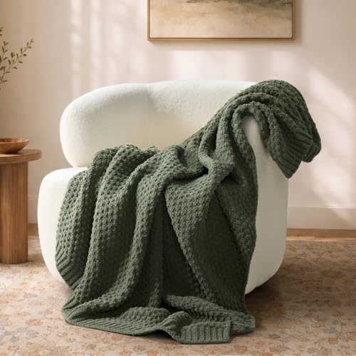 EVERGRACEHOME Chunky Chenille Knit Throw Blanket, 50 x 60, Pine Green by EVERGRACE