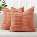 MIULEE Corduroy Decorative Throw Pillow Covers 16x16 Coral Pack of 2 by MIULEE