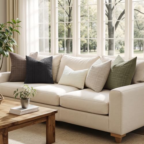 MIULEE Linen Plaid Pillow Covers Decorative 20x20 Sage Green - Image 4