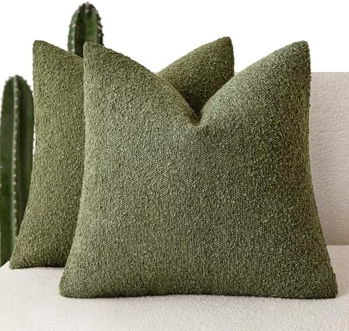 Foindtower Decorative Textured Boucle Throw Pillow Covers 20x20 Moss Green by Foindtower