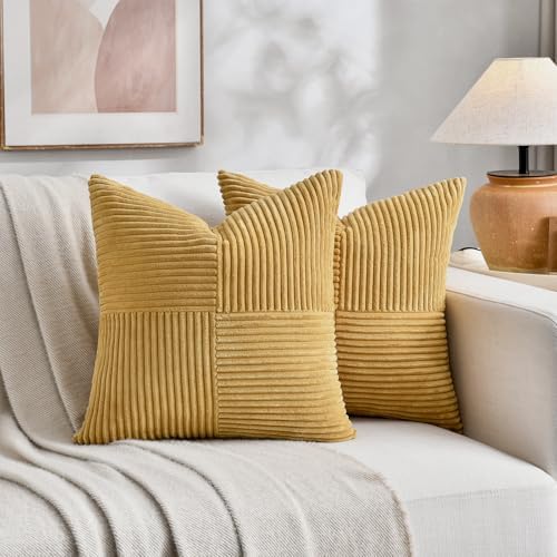Fancy Homi 2 Packs Mustard Yellow Samll Decorative Throw Pillow Covers 12x12 - Image 5