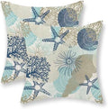 Nautical Coastal Pillow Covers 18x18 Inch Set of 2, Beach Themed Ocean Throw by GOLIANDA