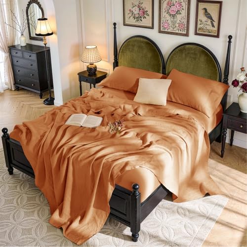 SONORO KATE 100% French Linen King Size Sheets Set, Natural Flax Bedding by SONOROKATE