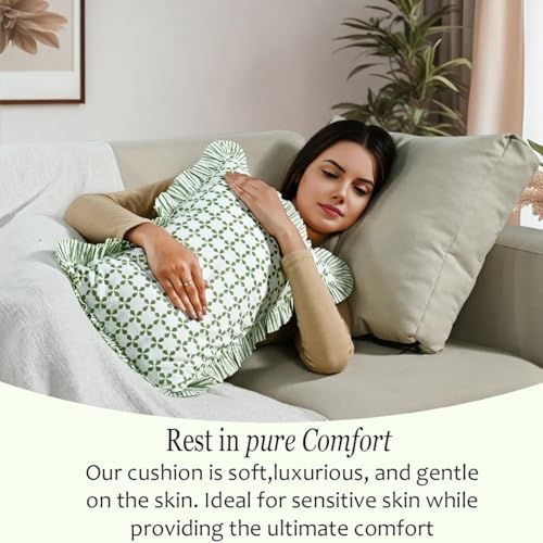CPC Block Print Kelly Green Ruffle Cotton Lumbar Pillow Cover 12x20 inch - Image 6