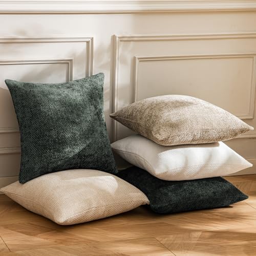 a moment Christmas Dark Green Chenille Throw Pillow Covers 16x16 Inch Pack of 2 - Image 4