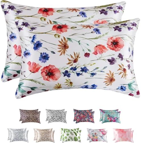 MR&HM Satin Pillowcase 2 Pack, King Size 20"x40", Floral Mixed by MRHM