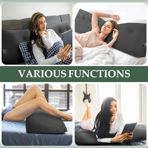 Headboard Pillow King, Wall Backrest Wedge Pillow Headboard, Dark Gray - Image 6