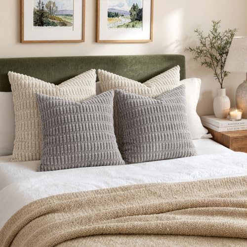 MIULEE Corduroy Decorative Throw Pillow Covers 20x20 Light Grey Pack of 2 - Image 5